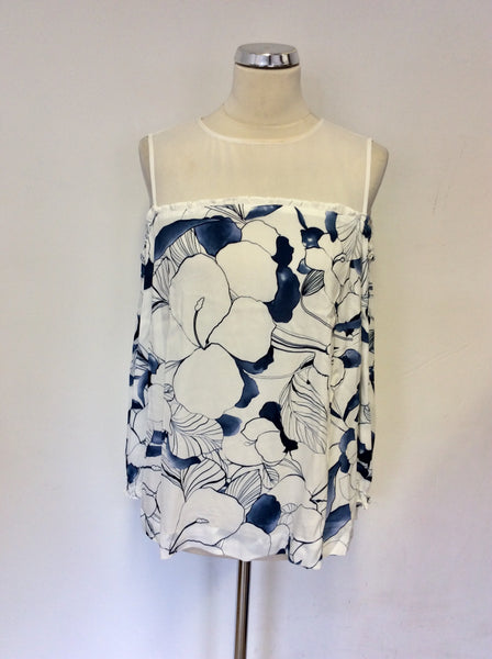 BRAND NEW MINT VELVET BLUE WHITE FLORAL PRINT COLD SHOULDER TOP SIZE 14
