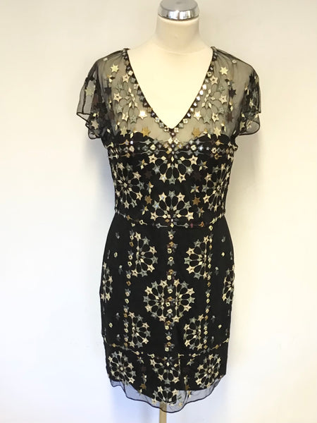 BRAND NEW FRENCH CONNECTION BLACK EMBROIDERED & MIRROR STAR DESIGN OCC Whispers Dress Agency BRAND NEW FRENCH CONNECTION BLACK EMBROIDERED & MIRROR STAR DESIGN OCC Whispers Dress Agency