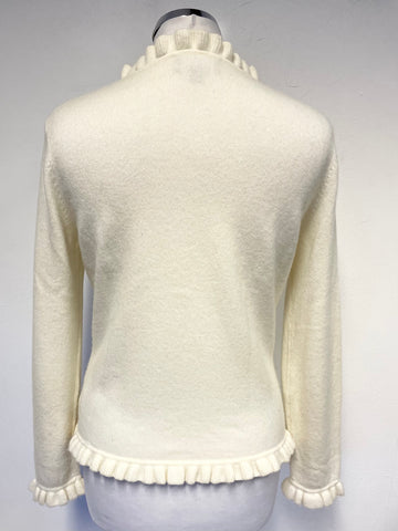 PURE COLLECTION IVORY 100% CASHMERE  FRILL EDGE CARDIGAN SIZE 12