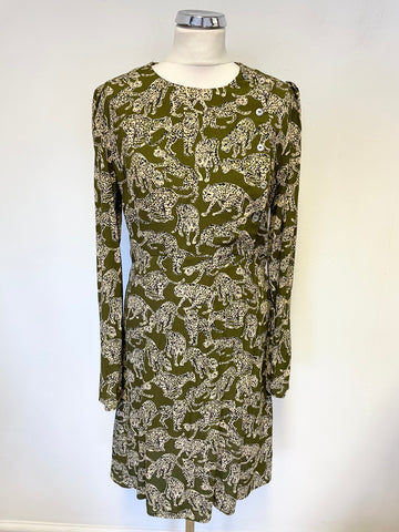 & OTHER STORIES OLIVE GREEN LEOPARD PRINT LONG SLEEVE DRESS  SIZE 40 UK 12