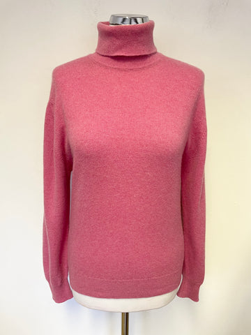 SCOTTISH TRADITION PINK 100% CASHMERE POLO NECK JUMPER SIZE M
