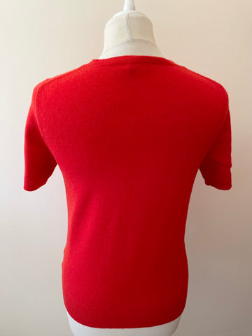 JAEGER RED WOOL & CASHMERE SHORT SLEEVE JUMPER SIZE XS