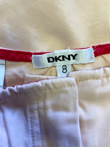 DKNY PINK LOGO EMBOSSED FRILL TRIM A LINE SKIRT AGE 8