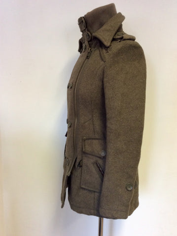 SUPERDRY ARMY GREEN WOOL BLEND REGIMENT COAT SIZE XS