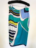 A. FOR JIGSAW MULTI COLOURED PATTERNED SILK WRAP AROUND MIDI SKIRT SIZE 14