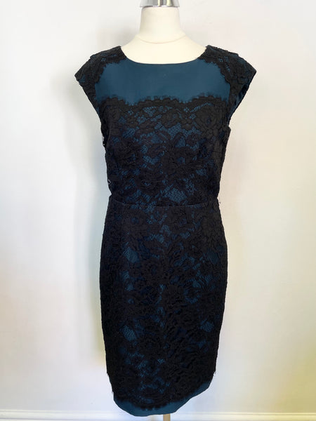LK BENNETT LAVINIE TEAL & BLACK LACE SPECIAL OCCASION PENCIL DRESS SIZ Whispers Dress Agency LK BENNETT LAVINIE TEAL & BLACK LACE SPECIAL OCCASION PENCIL DRESS SIZ Whispers Dress Agency
