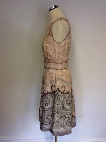 BRAND NEW PINK,IVORY & TAUPE PRINT SILK OCCASION DRESS SIZE 12