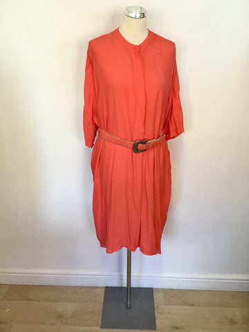 KIN BY JOHN LEWIS  CORAL OVERSIZE SHORT SLEEVE DRESS WITH ADDITIONAL BELT SIZE 14