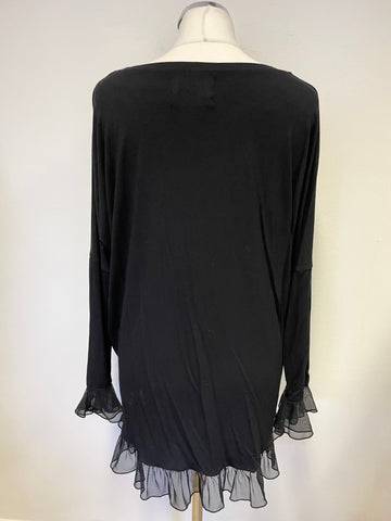 A POSTCARD FROM BRIGHTON BLACK JERSEY FRILL TRIM LONG SLEEVED TOP SIZE 2 UK 14/16