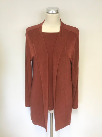 CHICO’S TRAVELERS RUST 4 PIECE JACKET,TOP, TROUSER & SCARF SUIT SIZE 2 UK M