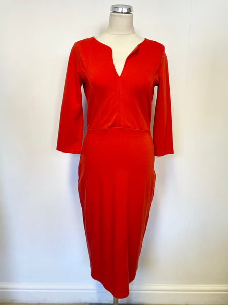 JAEGER RED STRETCH JERSEY 3/4 SLEEVE PENCIL DRESS SIZE S Whispers Dress Agency JAEGER RED STRETCH JERSEY 3/4 SLEEVE PENCIL DRESS SIZE S Whispers Dress Agency