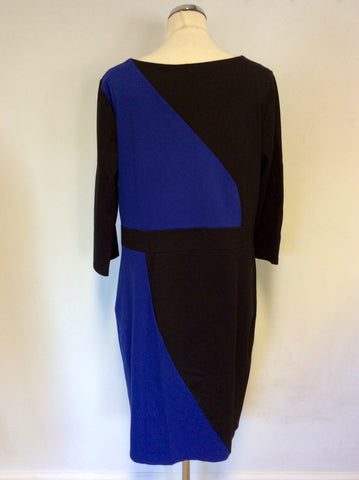 STUDIO 8 BLACK & BLUE COLOUR BLOCK PENCIL DRESS SIZE 20
