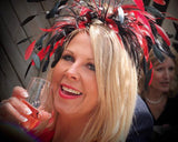 GET AHEAD HATS BLACK & RED FEATHER FASCINATOR WITH SILVER CRYSTALS