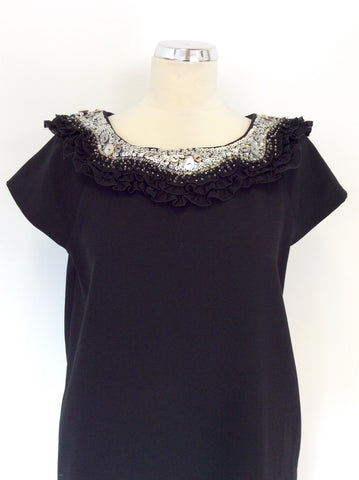 DARLING BLACK EMBELLISHED NECKLINE SHIFT DRESS SIZE L