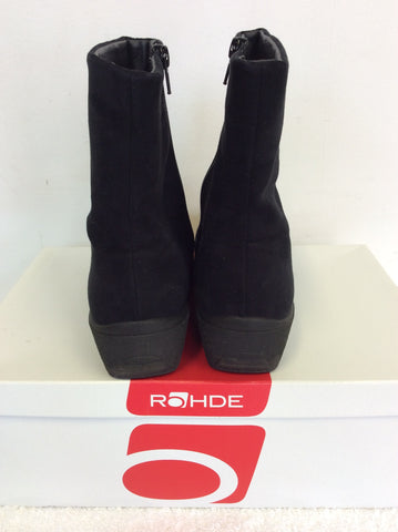 ROHDE BLACK SUEDE WEDGE HEEL ANKLE BOOTS SIZE 6.5/40