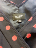 HOBBS BLACK & RED SPOTTED SILK DRESS SIZE 18