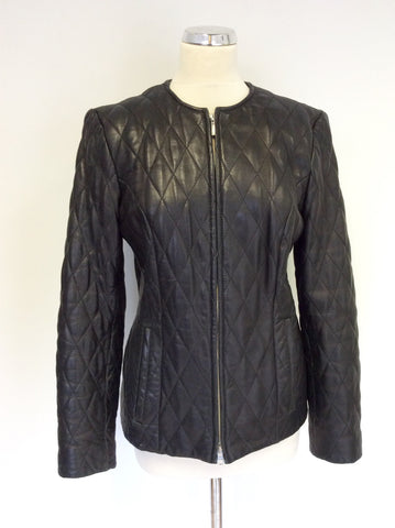 CLASSIQUES BLACK LEATHER QUILTED ZIP UP JACKET SIZE 12