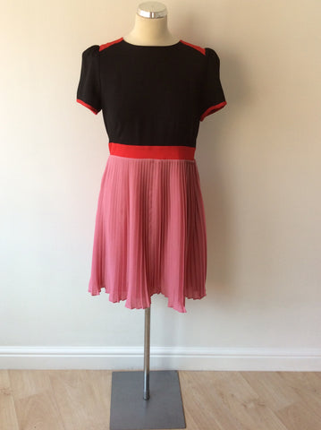 MONSOON BLACK,RED & PINK PLEATED SKIRT DRESS SIZE 12
