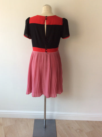 MONSOON BLACK,RED & PINK PLEATED SKIRT DRESS SIZE 12
