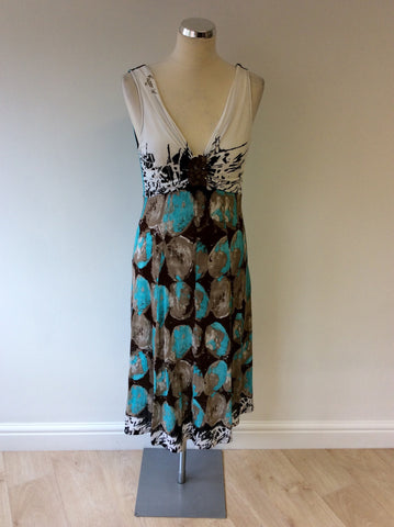 FUEGO WOMAN TURQOUISE & BROWN PRINT DRESS SIZE M - Whispers Dress Agency - Womens Dresses - 1