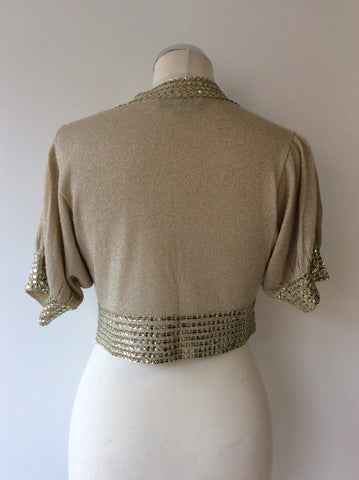 MONSOON PALE GOLD GLITTER SEQUIN TRIM BOLERO CARDIGAN SIZE S - Whispers Dress Agency - Womens Knitwear - 2
