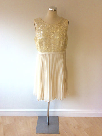 COAST CREAM SEQUINNED COCKTAIL/OCCASION DRESS SIZE 16 - Whispers Dress Agency - Womens Dresses - 1