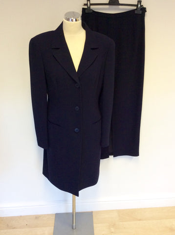 EPISODE NAVY BLUE WOOL LONG JACKET & SKIRT SUIT SIZE 12 - Whispers Dress Agency - Womens Suits & Tailoring - 1