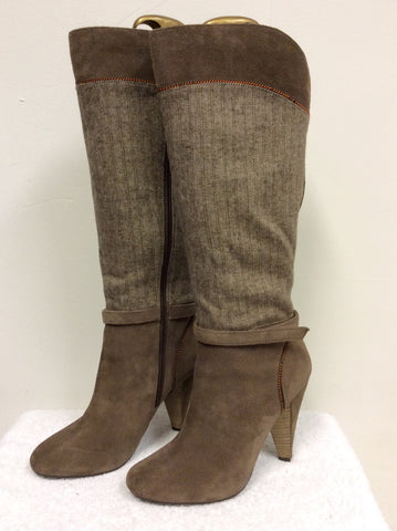 RUBY SHOO BROWN SUEDE & TEXTILE KNEE LENGTH BOOTS SIZE 8/41 - Whispers Dress Agency - Womens Boots - 1