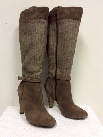 RUBY SHOO BROWN SUEDE & TEXTILE KNEE LENGTH BOOTS SIZE 8/41 - Whispers Dress Agency - Womens Boots - 2