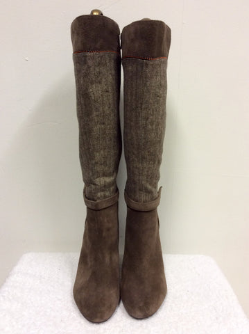 RUBY SHOO BROWN SUEDE & TEXTILE KNEE LENGTH BOOTS SIZE 8/41 - Whispers Dress Agency - Womens Boots - 3