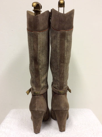 RUBY SHOO BROWN SUEDE & TEXTILE KNEE LENGTH BOOTS SIZE 8/41 - Whispers Dress Agency - Womens Boots - 4