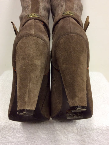 RUBY SHOO BROWN SUEDE & TEXTILE KNEE LENGTH BOOTS SIZE 8/41 - Whispers Dress Agency - Womens Boots - 5