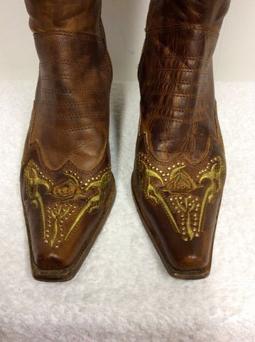 ANDREA MODA BROWN LEATHER COWBOY BOOTS SIZE 6/39 - Whispers Dress Agency - Sold - 2
