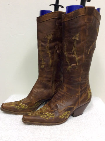 ANDREA MODA BROWN LEATHER COWBOY BOOTS SIZE 6/39 - Whispers Dress Agency - Sold - 3
