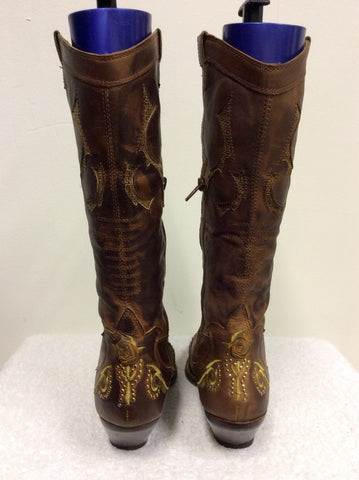 ANDREA MODA BROWN LEATHER COWBOY BOOTS SIZE 6/39 - Whispers Dress Agency - Sold - 4