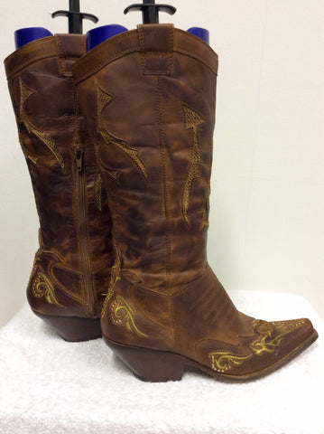 ANDREA MODA BROWN LEATHER COWBOY BOOTS SIZE 6/39 - Whispers Dress Agency - Sold - 5