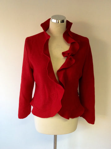 CSAR RED WOOL FRILL EDGE TRIM JACKET SIZE 38 UK 10 - Whispers Dress Agency - Sold - 1