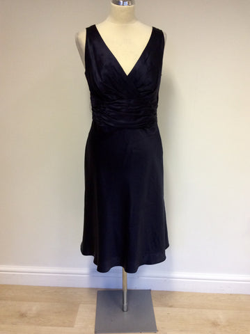 MONSOON DARK BLUE SILK & COTTON SPECIAL OCCASION DRESS SIZE 14 - Whispers Dress Agency - Womens Dresses - 1