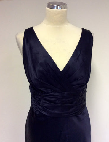 MONSOON DARK BLUE SILK & COTTON SPECIAL OCCASION DRESS SIZE 14 - Whispers Dress Agency - Womens Dresses - 2