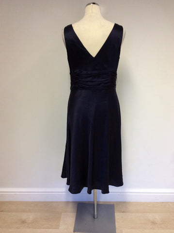 MONSOON DARK BLUE SILK & COTTON SPECIAL OCCASION DRESS SIZE 14 - Whispers Dress Agency - Womens Dresses - 4