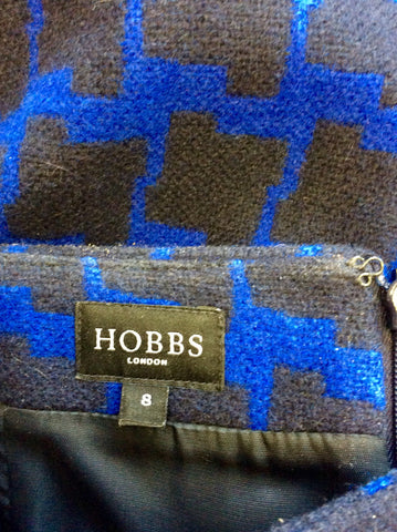 HOBBS BLUE & BLACK CHECK WOOL BLEND SKIRT SIZE UK 8