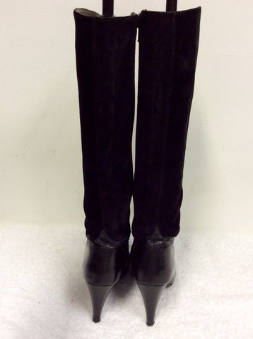 VINTAGE ROSETA BY JUAN TRAID BLACK SUEDE & LEATHER KNEE LENGTH BOOTS SIZE 4/37