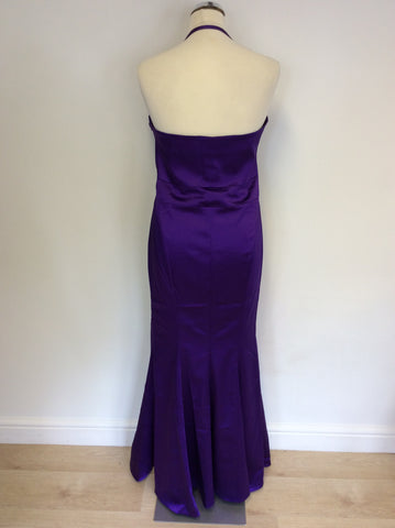 Coast Purple Satin Full Length Strapless Evening Dress Size 14