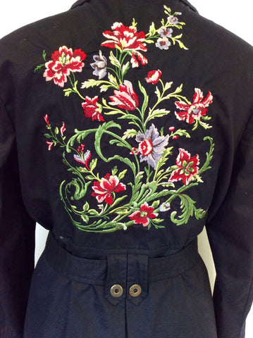 KENZO BLACK EMBROIDERED BACK COTTON MAC SIZE 16