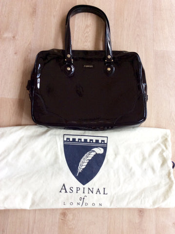 ASPINAL BLACK PATENT LEATHER SOFT LAPTOP TOTE BAG - Whispers Dress Agency - Shoulder Bags - 1