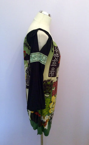 Custo Black & Green Print Wide Neck Top Size 2 UK 10/12 - Whispers Dress Agency - Womens Tops - 2
