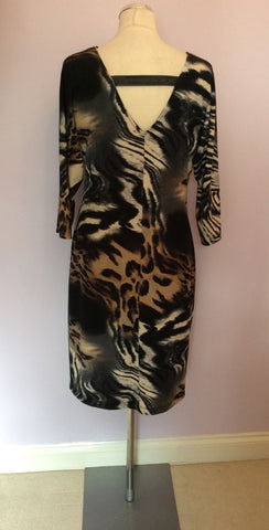 BRAND NEW FRANK LYMAN BROWN PRINT & FAUX LEATHER TRIM DRESS SIZE 14 - Whispers Dress Agency - Sold - 4
