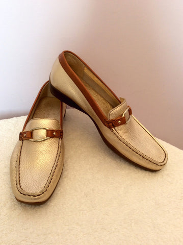Brand New Daniel Hechter Gold Leather Loafers Size 8/42 - Whispers Dress Agency - Sold - 1