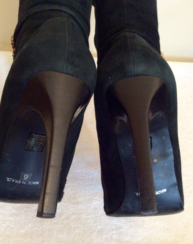 Lipsy Black Suede & Diamanté Trim Heeled Ankle Boots Size 6/39 - Whispers Dress Agency - Womens Boots - 5