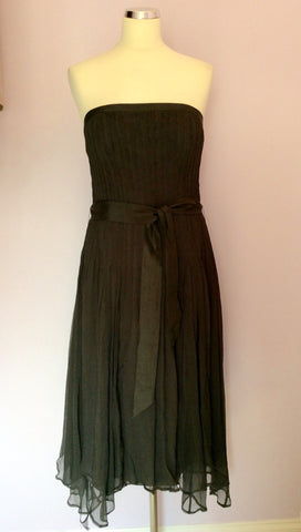 Monsoon Dark Green Strapless Silk Occasion Dress Size 12 - Whispers Dress Agency - Womens Dresses - 1